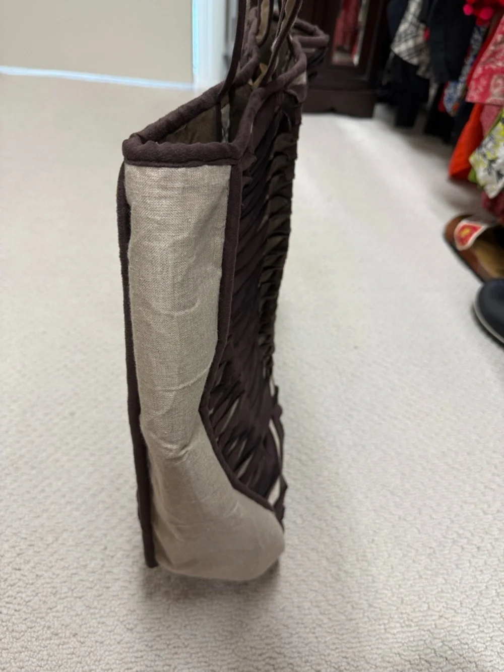 Women’s Brown and Cream Cutout Tote Bag - Picture 6 of 6